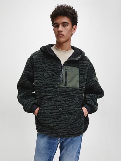 Calvin Klein Ruhák HU117898 | Calvin Klein Relaxed Bonded Faux Sherpa Férfi Anorák MélyOlivazöld